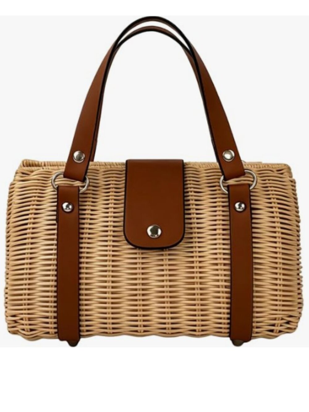Rattan Purse for Women, Structured Straw Tote Bag, Woven Wicker Satchel Handbag